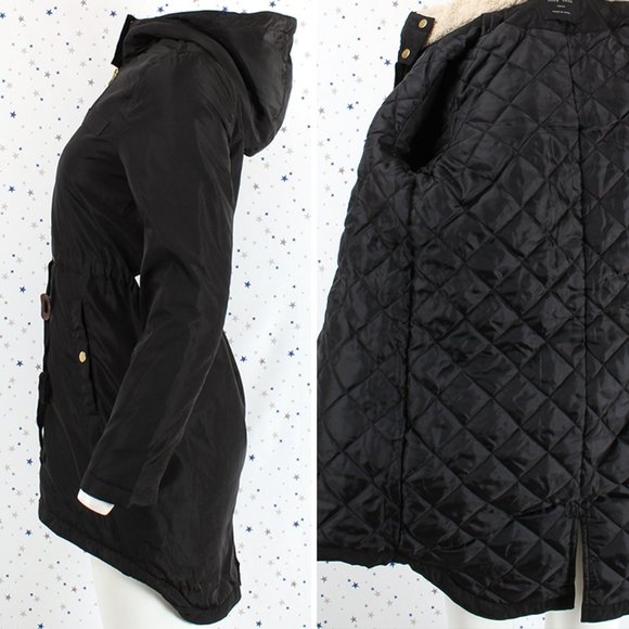Fur Lined Hood Long Padded Zip Up Jacket Black - Picture 4 of 9